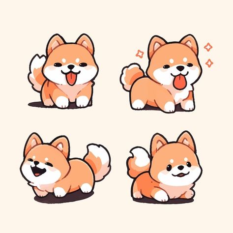 Cartoon Style Character, Chibi Dog, Kawaii Shiba, Corgi Drawing, Cute Dog Cartoon, Cute Dog Drawing, Character Mascot, Puppy Drawing, Cute Easy Doodles