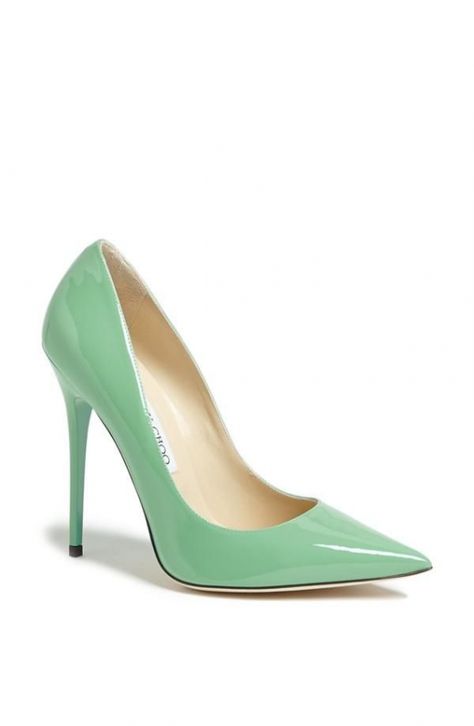 Mint patent Jimmy Choo pump. Gorgeous! #SittingisthenewSmoking Mint Green Heels, Mint Heels, Electric Blue Lemonade, Empire Yellow, Grayed Jade, Blue Lemonade, Spring Crocus, Trendy High Heels, Mocha Mousse