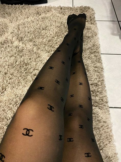 Chanel Stockings Outfit, Designer Stockings Outfit, Chanel Stocking, Chanel Tights Outfit, Chanel Socks, Chanel Leggings, Gucci Tights Outfit, Chanel Tights, Design Tights