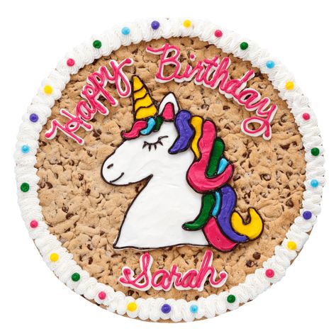 Rainbow Unicorn Unicorn Cookie Cake, Cookie Cake Decorations, Mrs Fields, Cookie Gift Baskets, Birthday Cookie, Cookie Cake Birthday, Cookie Cakes, Unicorn Cookies, Rainbow Unicorn Birthday