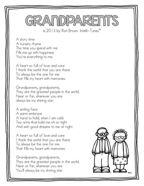 Grandparents Song (by Ron Brown from Intelli-Tunes via Teacher Idea Factory): Grandparent's Day Activities, Grandparents Day Worksheets, Grandparents Day At School Ideas, Grandparents Day Ideas For School, Poems About Grandparents, Grandparents Day Songs, Grandparents Day Poem, Grandparents Day Activities, National Grandparents Day