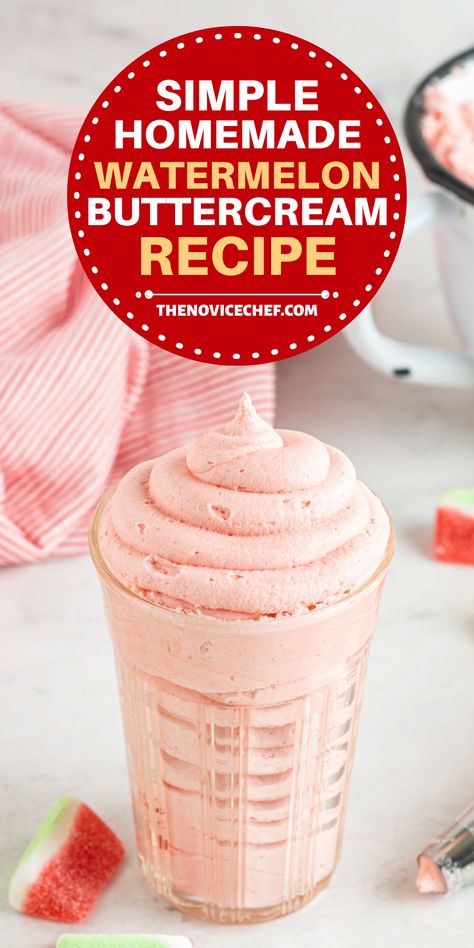 This homemade watermelon buttercream is soft, sweet, tangy and creamy! Fluffy yet dense, perfect to pipe onto cupcakes or decorate a cake. Guava Frosting, Flavoured Buttercream, Butter Cream Recipe, Buttercream Recipes, Buttercream Frosting Recipe Easy, Homemade Buttercream Frosting, Frosting Recipes Easy, Icing Frosting, Cake Frosting Recipe