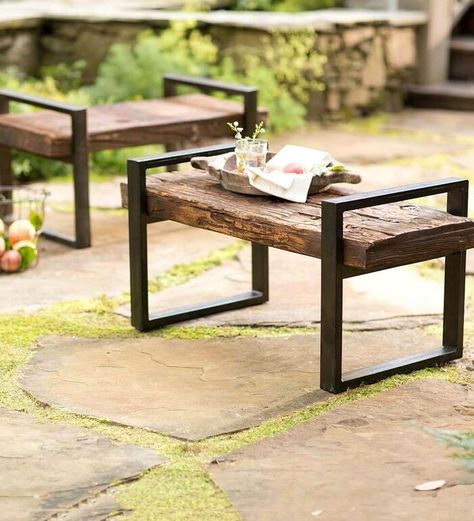 Wicker Furniture Outdoor, Metal And Wood Bench, Garden Diy Furniture, Garden Furniture Ideas, Planter Bench, Wooden Benches, Outdoor Garden Bench, Deer Statues, Diy Furniture Makeover