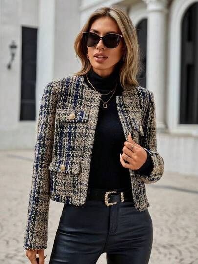 Tweed Coat Outfit, Tweed Blazer Outfit, Tweed Jacket Outfit, Tweed Fashion, Tweed Overcoat, Chanel Style Jacket, Tweed Outfit, Jacket Outfit Women, Womens Tweed