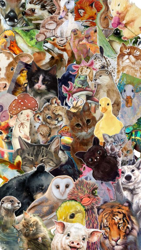 To find all of these amazing drawing search art animals Cute Animal Collage, Animal Wallpaper Aesthetic, Ipad Makeover, Animal Collage, Pet Crafts, Art Animals, Animal Stickers, Animal Crafts, Animal Wallpaper