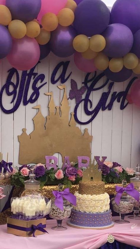 Disney Baby Shower Themes, Royalty Baby Shower, Girl Shower Themes, Disney Baby Shower, Its A Girl, Baby Shower Party Ideas, Shower Party Ideas, Butterfly Baby Shower