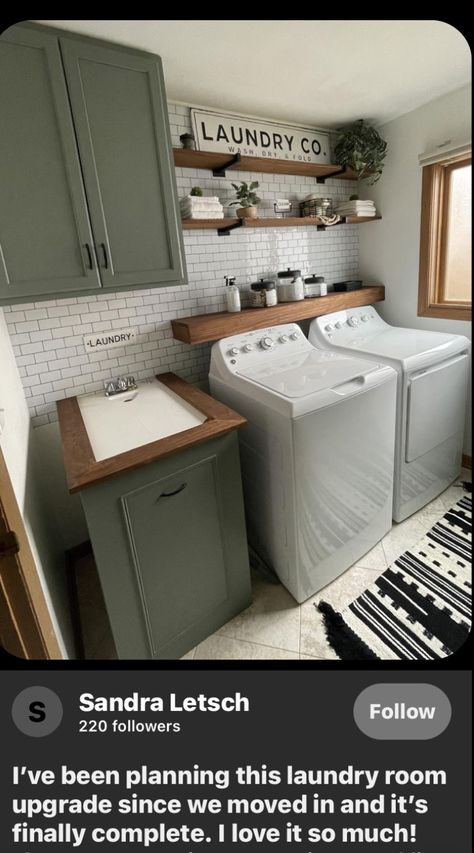 Laundry Room Ideas Green Cabinets, Laundry Room Sage Green Cabinets, Laundry Room Ideas Sage Green, Laundry Room Tub Sink, Laundry Room Design Sage Green, Farmhouse Green Laundry Room, Sage Green Laundry Room Walls, Emerald Green Laundry Room, Green Laundry Room Ideas