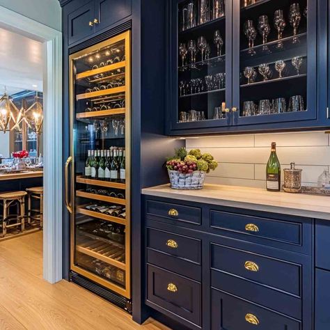 20 Butler’s Pantry Ideas to Maximize Storage & Style Butlers Pantry Refrigerator, Butlers Walkthrough, Dining Room With Butlers Pantry, Butler Kitchen Pantry, Butler Pantry Shelves, Navy Butlers Pantry, Butler Pantry Bar, Designing A Butler's Pantry, Rustic Butlers Pantry