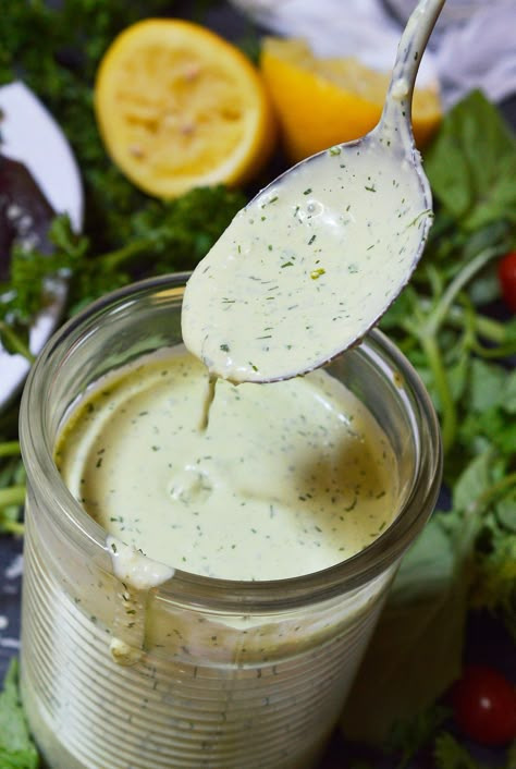 Homemade salad dressings are simple yet so much more flavorful than store bought. This Pesto Ranch Dressing Recipe is no exception. Bright basil pesto flavors blended with buttermilk ranch. This is perfect on salads or served as a pizza dip! Homemade Dairy Free Ranch, Pesto Ranch Dressing, Dairy Free Ranch Dressing Recipe, Pesto Salad Dressing, Dairy Free Ranch, Salads Dressing, Dairy Free Ranch Dressing, Homemade Salad Dressings, Ranch Dressing Recipe Homemade