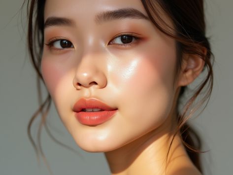 Embrace the essence of K-Beauty with this close-up portrait, featuring smooth, dewy skin and natural, lightly filled brows. Her lips are tinted with a soft pink gradient, creating a fresh, natural finish. The lighting emphasizes her radiant skin, making this look perfect for anyone seeking a minimal, glowing makeup style. Fresh Makeup Look, Gradient Lips, Fresh Makeup, Pink Gradient, Close Up Portraits, Glowing Makeup, Makeup Style, Dewy Skin, K Beauty