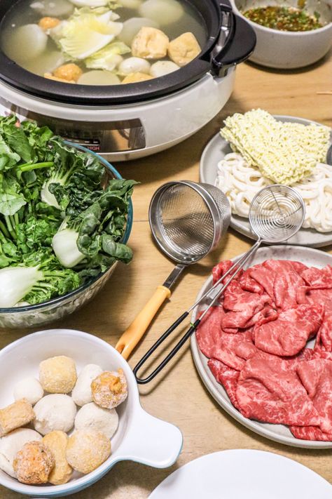 Easy Chinese Hot Pot At Home - Cook With Dana Pork Hot Pot Recipe, Hot Pot For One, Diy Hot Pot At Home, Chinese Hot Pot Recipe, Korean Hot Pot At Home, Hot Pot Soup Base Recipe, Hotpot At Home, Asian Hot Pot Recipe, Hot Pot At Home