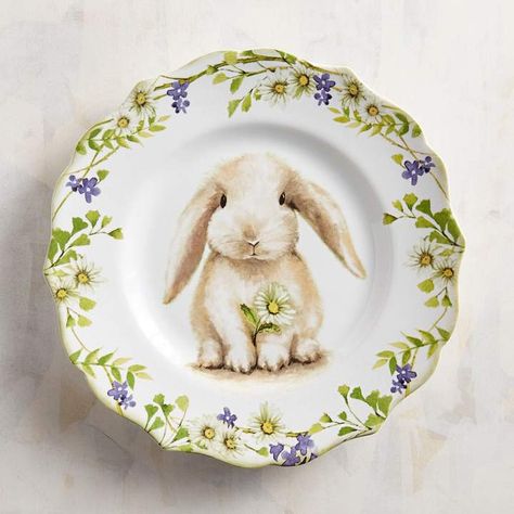 Meadow Bunny Salad Plate Easter Dinnerware, Bunny Dishes, Bunny Plates, Charming Illustration, Easter Tablescapes, Spring Tablescapes, Easter Parade, Plate Decor, Porcelain Dinnerware