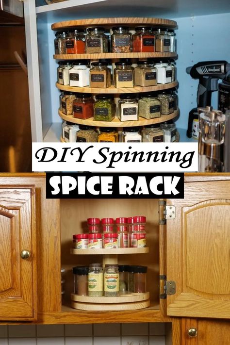 Pantry Spice Storage, Diy Spice Organizer, Diy Spice Rack Ideas Inside Cabinets, Spice Rack For Small Spaces, Diy Spice Shelf, Spice Rack Ideas Diy, Homemade Spice Rack, Spinning Spice Rack, Diy Spice Rack Ideas