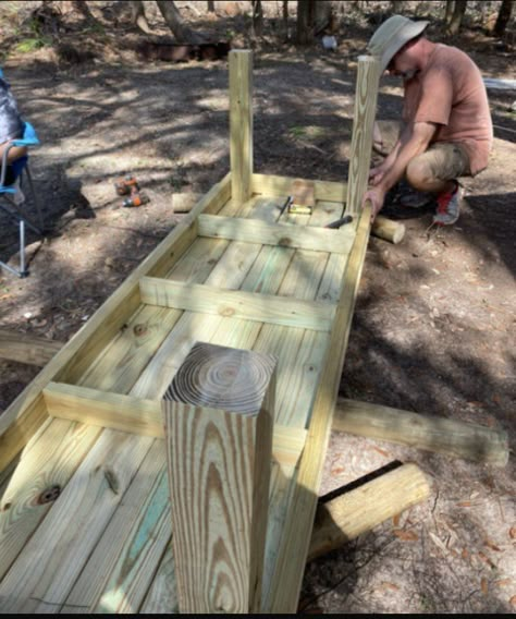 Big Outdoor Table Diy, Build An Outdoor Table, Huge Outdoor Table, Easy Farm Table Diy, Long Picnic Table Outdoor Dining, How To Build An Outdoor Table, Outdoor Farmhouse Table Diy, How To Make An Outdoor Table, Diy Outdoor Farm Table