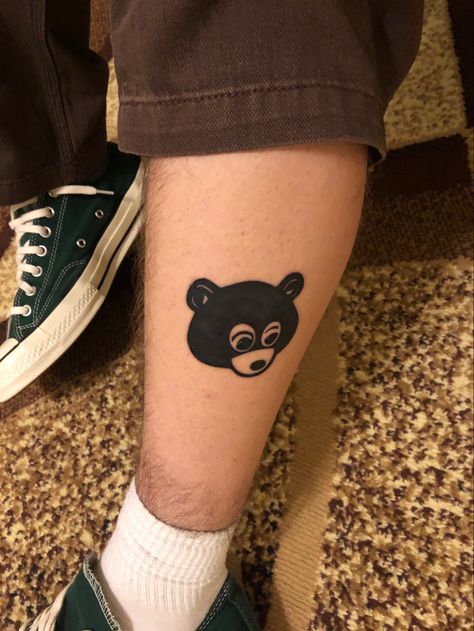 Small Kanye Tattoo, Kanye Graduation Tattoo, Kanye West Bear Tattoo, Kanye Bear Tattoo, Kanye Inspired Tattoo, Kanye West Inspired Tattoo, Tattoo Ideas Small Words, Ye Tattoo, Kanye West Tattoo Ideas