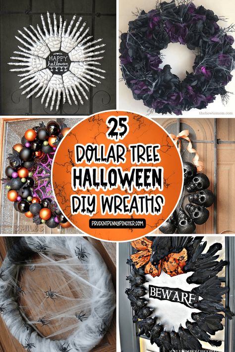 Give your front door a spooky makeover on a budget with these DIY Dollar Store Halloween Wreaths! You will find DIY wreaths made from deco mesh, ornaments, burlap, ribbons, and much more! Whether you are looking for spider web wreaths, skeleton wreaths, or witch hat wreaths, there are plenty of different themed DIY Halloween wreaths to choose from that will pair great with your Halloween porch decor and outdoor Halloween decorations. Spider Web Wreath Diy, Mesh Ribbon Ideas, Spider Web Wreath, Halloween Porch Decor, Skeleton Wreath, Outdoor Halloween Decorations, Diy Halloween Wreath, Dollar Store Halloween, Ribbon Ideas