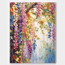 Flower Waterfall, Spring Artwork, Abstract Flower Paintings, Abstract Artwork Painting, Abstract Poppies, Oil Painting Gallery, Waterfall Wall Art, Flower Canvas Art, Large Canvas Painting