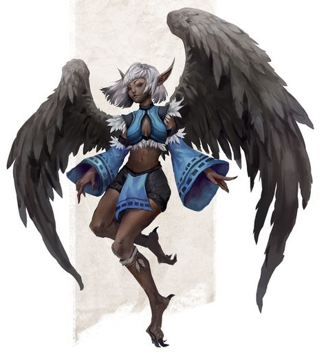 Bird Hybrid Human Art, Cutie Mark Ideas, Strix Pathfinder, Harpy Character Art, Female Harpy Art, Fantasy Harpy Art, Harpy Character, Bird People, Dnd Races