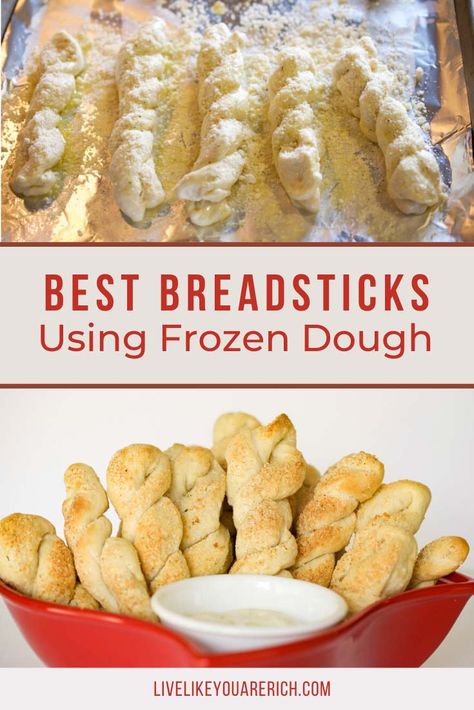 How to Make Breadsticks out of Frozen Bread Dough - Live Like You Are Rich Best Breadsticks, Rhodes Bread Dough Recipes, Frozen Dough Recipes, Frozen Bread Dough Recipes, Rhodes Bread Dough, Crescent Roll Recipes Dinner, Rhodes Bread, Cheese Bread Sticks, Best Lasagna