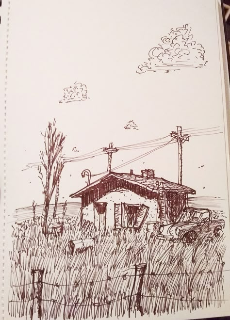 Abandoned House on Plains number 2 Poor House Drawing, Gestalt Theory, Rural Architecture, Landscape Sketch, Abandoned House, Nature Drawing, House Drawing, Simple Doodles, Number 2