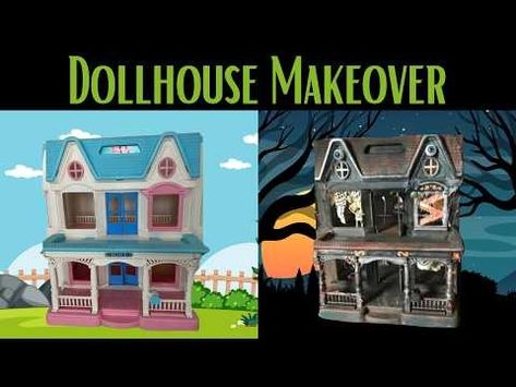 (1360) Creepy DollHouse Makeover: Dollar Tree Halloween DIY - YouTube Creepy Dollhouse, Dollar Tree Halloween Diy, Dollhouse Makeover, Fisher Price Loving Family, Dollar Tree Halloween, Scary Dolls, Painting Plastic, Dollar Tree Diy Crafts, Plastic Doll