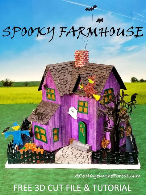 Spooky Farmhouse, Cottage In The Forest, Halloween Houses, Cricut Halloween, Halloween Village, Putz Houses, Holiday Village, General Crafts, Cricut Free