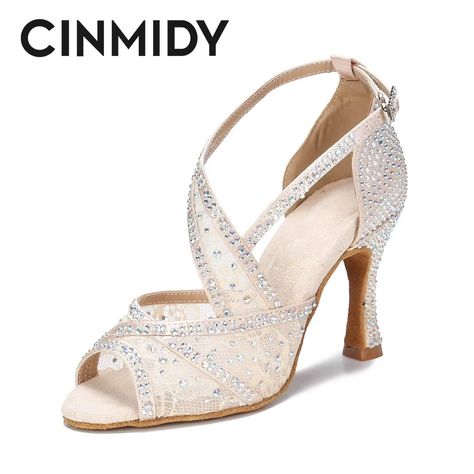 CINMIDY Red Sole Latin Dance Shoes For Women Tango Ballroom Dance Shoes Cuban Heel Rhinestone Wedding Shoes Women's Sandals - AliExpress 201768104 Wedding Shoes Sandals, Rhinestone Wedding Shoes, Latin Dancing, Color Skin, Latin Dance Shoes, Dancing Shoes, Black Heel, Fitness Watch, Latin Dance