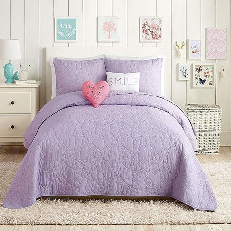 Quilt Sets Lavender 5-Piece Quilt Set Latest Bedding Purple Girls Bedroom, Urban Playground, Cotton Quilt Set, Purple Bedding, Purple Rooms, Girls Heart, Heart Quilt, Twin Quilt