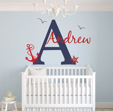 Custom Nautical Name Wall Decal - Baby Room Decor - Nursery Wall Decals - Nautical Decor Wall Art (26Wx18H) Sailor Room, Nautical Baby Room, Beach Wall Decals, Baby Decals, Nautical Nursery Decor, Seaside Decor, Nursery Decals, Name Wall Decals, Nautical Baby