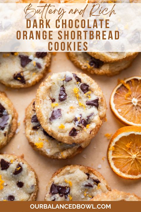 baked shortbread cookies surrounded by dried oranges Dark Chocolate Orange Shortbread, Orange Dark Chocolate Cookies, Chocolate Orange Shortbread Cookies, Dark Chocolate Orange Cookies, Orange Chocolate Chip Cookies, Best Cookie Recipes Ever, Orange Chocolate Cookies, Creative Holiday Cookies, Different Cookie Recipes