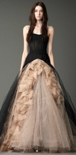 Black and taupe wedding gown  Joelle by Vera Wang.  thanks vera wang for breaking the mold <3 Halloween Wedding Dresses, Draped Wedding Dress, Vera Wang Bridal, Vera Wang Wedding, Wedding Dresses Vera Wang, Corpse Bride, Gothic Wedding, Black Wedding Dresses, Gorgeous Gowns