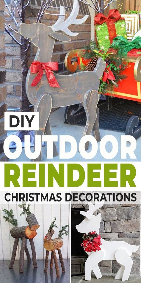 Easy ideas for wooden reindeer for the lawn, outdoor lighted reindeer, even a reindeer mailbox! Come check out these wonderful DIY outdoor reindeer decorations you can make! Wooden Reindeer Pattern, Outdoor Reindeer Decorations, Christmas Yard Art Wooden Patterns, Outdoor Wooden Christmas Decorations, Outdoor Christmas Reindeer, Reindeer Outdoor Decorations, Outdoor Reindeer, Reindeer Christmas Decorations, Diy Christmas Reindeer