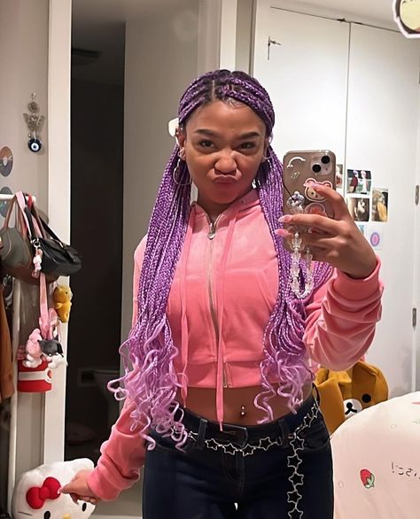 Box Braids Colorful, Colorful Braids For Black Women, Lavender Braids, Lavender Hair Color Ideas, Lavender Hair Colors, Purple Braids, Big Box Braids Hairstyles, Box Braids Hairstyles For Black Women, Cute Braided Hairstyles