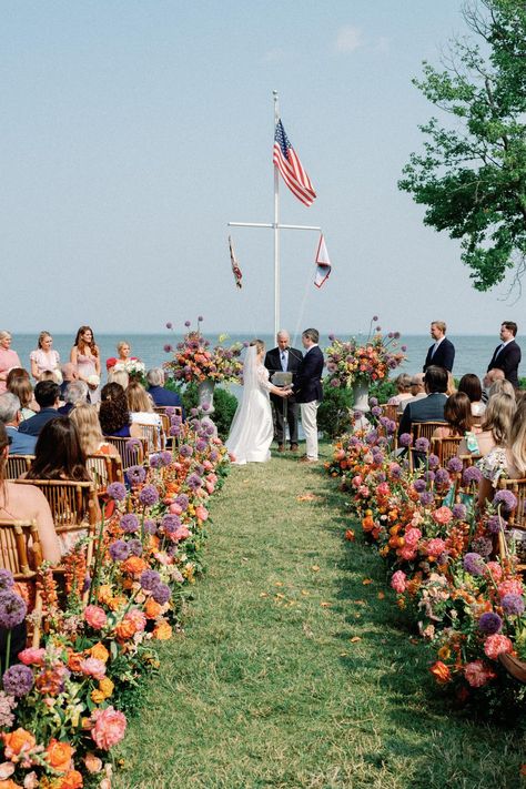 A Summer Yacht Club Wedding Where Preppy Pattern Play Meets Classic Style Southern Preppy Wedding, Golf Course Wedding Colors, Summer Yacht, Flower Aisle, Wedding Yacht, Poolside Wedding, Preppy Wedding, Yacht Wedding, Yacht Club Wedding