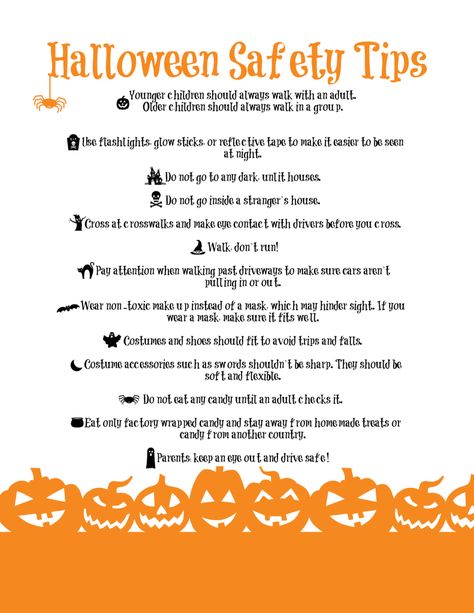 25 Halloween Safety Tips For Kids, Parents, Homeowners, Halloween Safety Tips, Halloween Safety, Halloween Friends, Time For Kids, Security Tips, Printable Halloween, Reflective Tape, Theme Halloween, Child Life