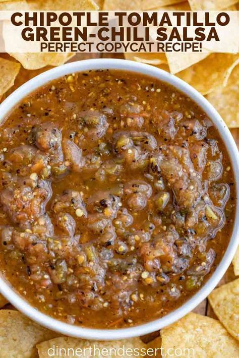 Chili's Salsa Recipe, Mexican Salsa Recipe, Chipotle Salsa Recipe, Green Chili Salsa, Chipotle Copycat Recipes, Chipotle Recipes, Mexican Salsa Recipes, Chipotle Mexican Grill, Dinner Then Dessert