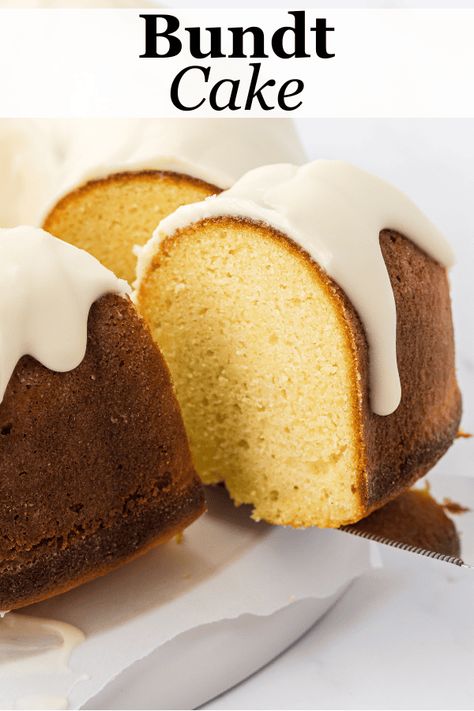 This vanilla bundt cake is moist, perfectly flavored, and so easy to make when you follow my step-by-step guide. Plus, this recipe includes options for either vanilla or chocolate glaze. Classic Vanilla Bundt Cake, Fluffy Bundt Cake, Vanilla Bundt Cake Recipes, Vanilla Bundt Cake, Bundt Cakes Recipes, Chocolate Glaze, Bundt Cakes, Chocolate Frosting, Low Sodium