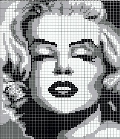 Marilyn Monroe pattern Marilyn Monroe Perler Beads, Marylin Monroe Pixel Art, Marilyn Monroe Cross Stitch, Marilyn Monroe Pixel Art, Cross Stitch Black And White, Detailed Pixel Art, Pixel Art Hard, Pola Macrame, Modele Pixel Art