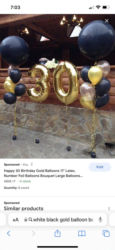 30th Birthday Balloons Black And Gold, Gold And Black 30th Birthday, Husband 30th Birthday, 30th Birthday Balloons, Black And Gold Theme, Happy Birthday Black, Black And Gold Balloons, 30th Birthday Decorations, Large Balloons