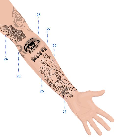 A Comprehensive Road Map To Justin Bieber's Tattoos #refinery29 https://www.refinery29.com/2018/03/187421/justin-bieber-tattoo-guide#slide-6 Justin Bieber Tattoos Ideas, Bieber Tattoos, Bear Tattoo Meaning, Justin Tattoo, Justin Bieber Tattoos, Mangas Tattoo, Tattoo Guide, Full Hand Tattoo, Tattoos Meaning