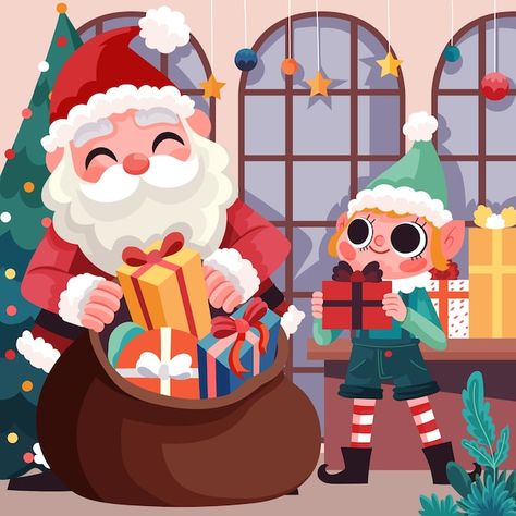 Santas Workshop Art, Cute Santa Illustration, Santa's Workshop Illustration, Holidays Coloring Pages, Noel Illustration, Workshop Illustration, Santa Claus Illustration, Santa Illustration, Santa Workshop