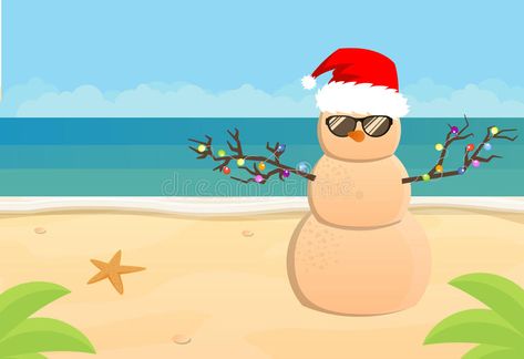 Beach Snowman, Sand Snowman, Beach Christmas Card, Caribbean Christmas, Beach Vector, Hawaii Christmas, Aussie Christmas, Illustration Christmas, Hawaiian Christmas