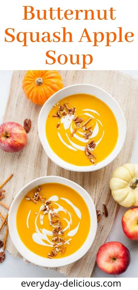 Squash Apple Soup Recipe, Pumpkin Apple Soup, Apple Soup Recipes, Squash Apple Soup, Butternut Squash Apple Soup, Best Butternut Squash Soup, Autumn Soup, Warm Soup Recipes, Butternut Squash Apple