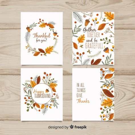 Beautiful autumn colors cards for Thanksgiving celebration, leaf frame and holiday quotes File ready to print, free instant download, hand draw printable Diy Illustration, Autumn Cards, Fall Banner, Autumn Thanksgiving, 카드 디자인, Happy Thanksgiving Day, Greeting Card Template, Fall Watercolor, Card Drawing