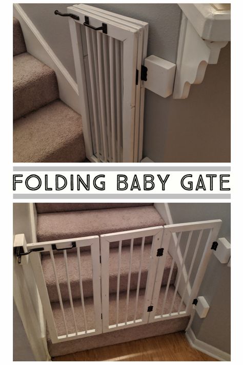 Homemade Baby Gate for the stairs folds flat against the wall in with 3 sections. Dröm Hus Planer, Diy Dog Gate, Diy Baby Gate, Concrete Countertops Wood Cabinets, Concrete Countertops White Cabinets, Concrete Countertops White, Countertops Concrete, Concrete Countertops Outdoor, Countertops White