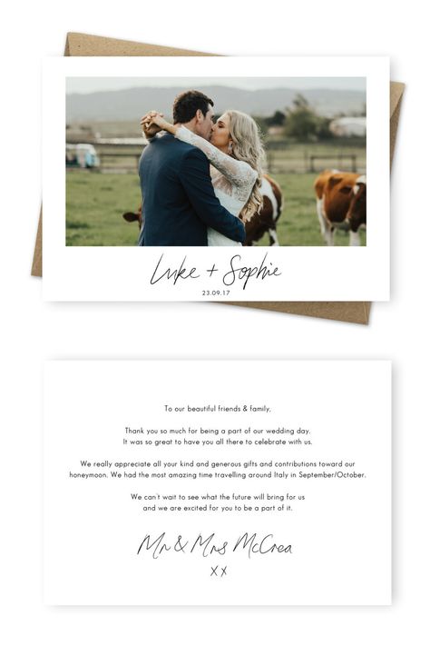 Thank You Card Examples, Wedding Thank You Messages, Wedding Thank You Cards Wording, Thank You Card Wording, Wedding Card Messages, Wedding Thank You Postcards, Wedding Thanks, Writing Thank You Cards, Photo Thank You Cards