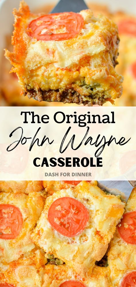 John Wayne Casserole Recipe, Crockpot Shredded Chicken Tacos, Ground Beef Casseroles, Crockpot Shredded Chicken, John Wayne Casserole, Beef Casseroles, Shredded Chicken Tacos, Celebrity Recipes, Beef Casserole Recipes