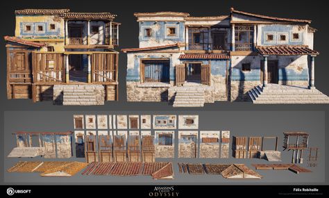 ArtStation - Assassin's Creed Odyssey - Houses, Félix Robitaille Prop Concept, Modular Environment, Greek Buildings, Assassins Creed 1, Indo European, Game Art Environment, Ac Odyssey, Assassin's Creed Odyssey, 3d Cinema