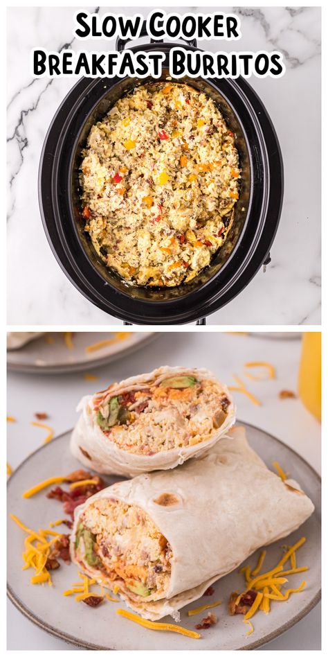 Scrambled Eggs Bacon, Make Ahead Breakfast Burritos, Easy Breakfast Burritos, Magical Slow Cooker, Breakfast Crockpot Recipes, The Magical Slow Cooker, Breakfast Burritos Recipe, Slow Cooker Breakfast, Breakfast For A Crowd