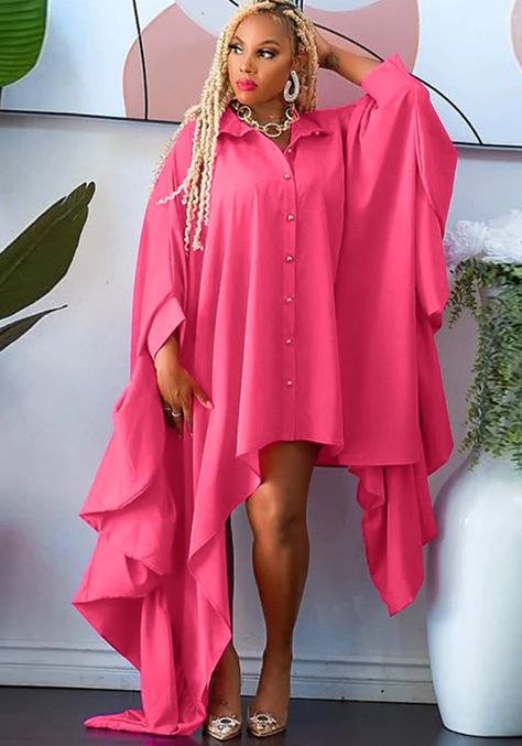 Extravagant Dresses, Bat Sleeves Dress, Plus Size Cover Up, Plus Size Midi Dress, Batwing Sleeve Shirt, Top Azul, Shirt Collar Styles, Look Rose, Asymmetrical Shirt